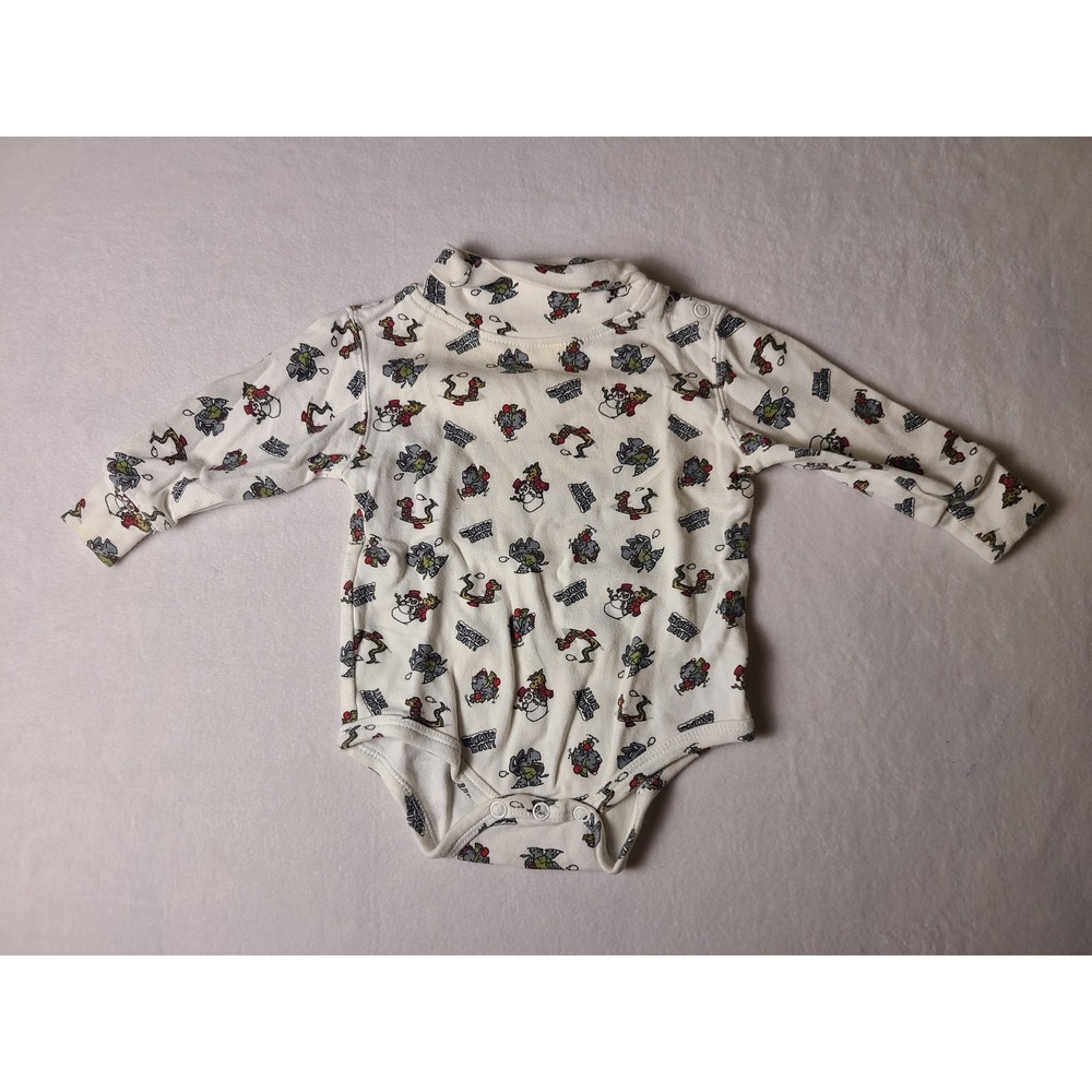 VTG Y2K Simply Basic Bodysuit Baby 6-9M White Snowy Day Mock Neck Christmas 90s